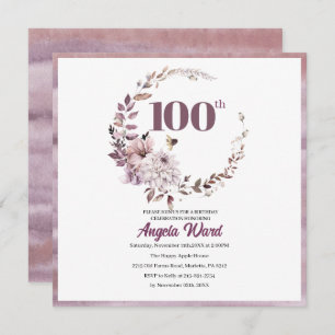 Elegant birthday celebration  floral glitter 100th invitation