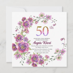 Elegant birthday celebration floral glitter 50 th invitation