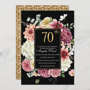 Elegant birthday celebration  floral glitter 70th  invitation