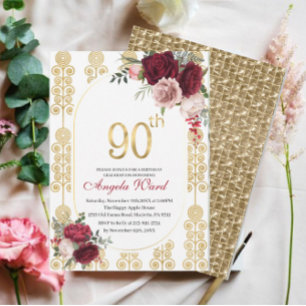 Elegant birthday celebration floral glitter 80th invitation