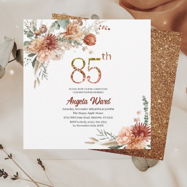 Elegant birthday celebration  floral terracotta gl invitation (Creator Uploaded)