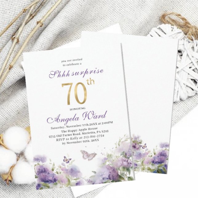 Elegant birthday celebration watercolor purple flo invitation (Creator Uploaded)