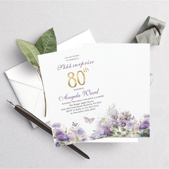 Elegant birthday celebration watercolor purple flo invitation (Creator Uploaded)