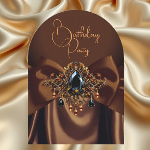 Elegant Birthday Chocolate Caramel Gold Jewel Bow Invitation