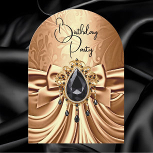 Elegant Birthday Copper Gold Black Jewel Bow Invitation