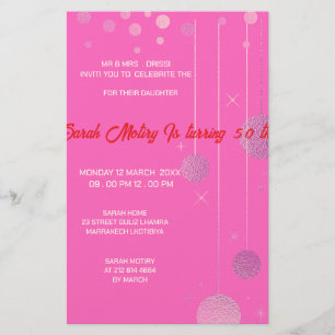 Elegant Birthday Editable Invitation Pink Birthday Stationery