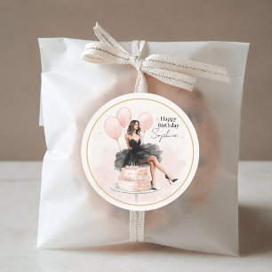 Elegant Birthday Girl Party Classic Round Sticker