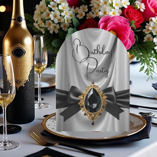 Elegant Birthday Grey Gold Black Jewel Bow Invitation