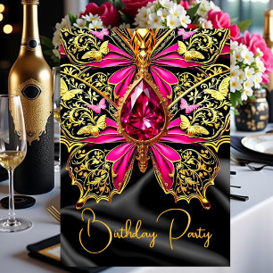 Elegant Birthday Hot Pink Black Gold Jewel Invitation
