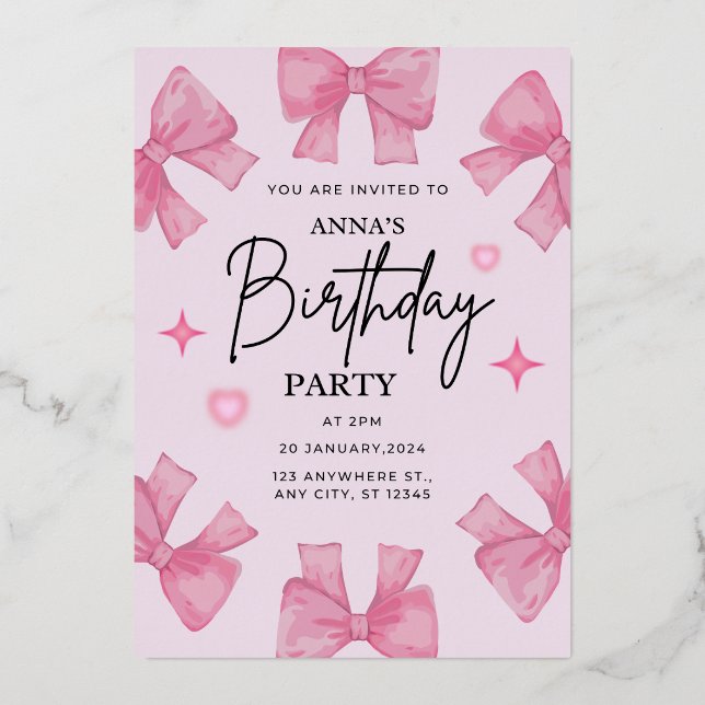 Elegant Birthday Invitation with Bow Design  (Front)