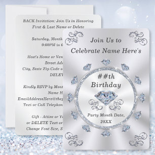 Elegant, Birthday Invitations for Adults, ANY YEAR