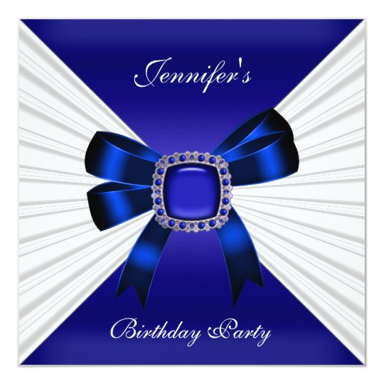 Elegant Birthday Invite Royal Blue Jewel White
