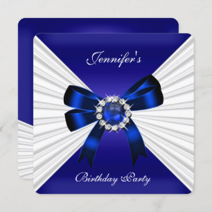 Elegant Birthday Invite Royal Blue Jewel White 2