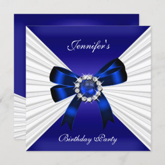 Elegant Birthday Invite Royal Blue Jewel White 2