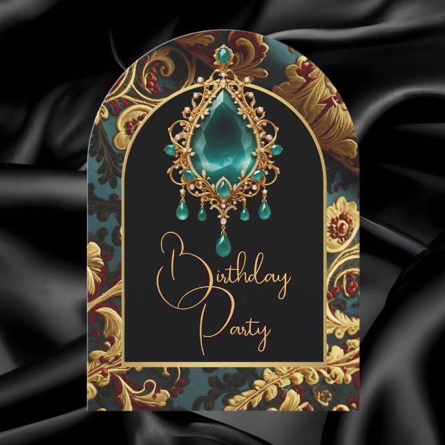 Elegant Birthday Jade Red Gold Jewel Party Invitation (Creator Uploaded)
