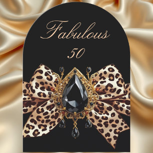 Elegant Birthday Leopard Bow Caramel Gold Jewel Invitation