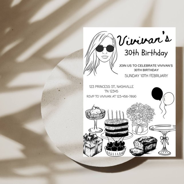 Elegant Birthday Line Art Girl’s Birthday Party Invitation (Creator Uploaded)