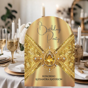 Elegant Birthday Ornate Gold Jewel Fabric Invitation