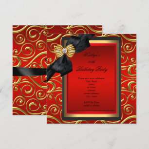 Elegant Birthday Party Black Damask Red Gold Invitation