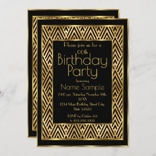 Elegant Birthday Party Black Gold Art Deco Chevron Invitation