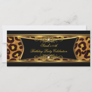 Elegant Birthday Party Black Gold Leopard Invitation