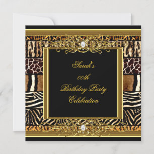 Elegant Birthday Party Black Gold Mixed Animal Invitation