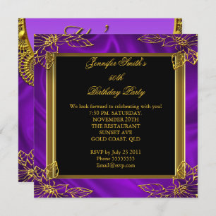 Elegant Birthday Party Black Purple Gold Invitation