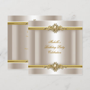 Elegant Birthday Party Cream Gold Pearl Jewel Invitation