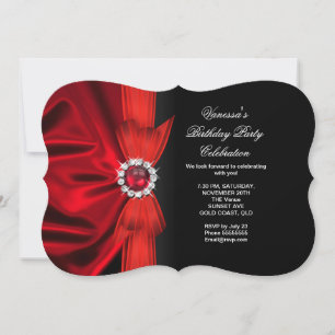 Elegant Birthday Party Deep Red Silk Black 3 Invitation