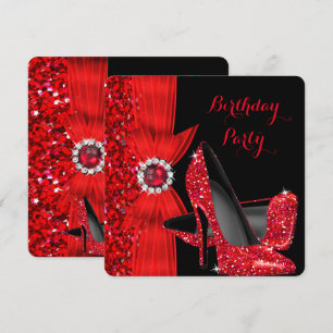 Elegant Birthday Party Glitter Red High Heels Invitation