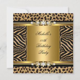 Elegant Birthday Party Gold Black Zebra Leopard Invitation