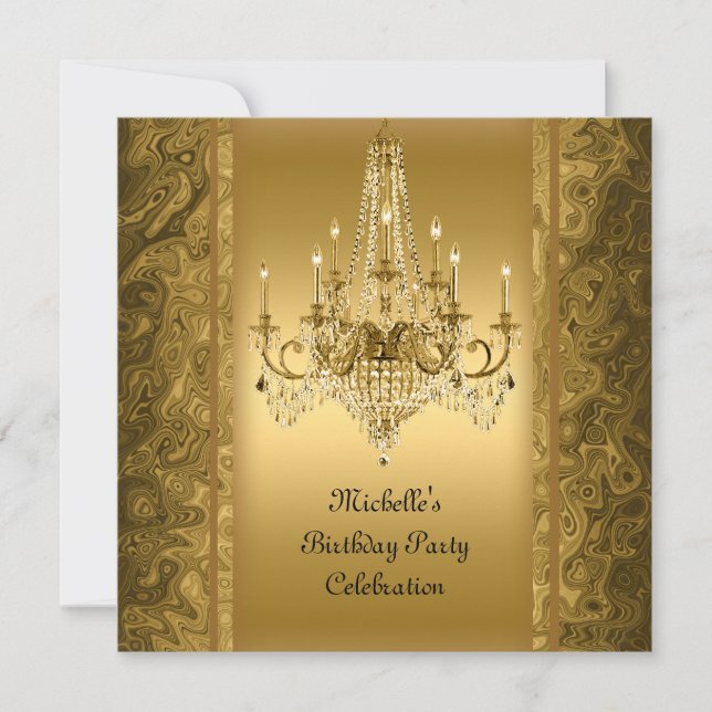 Elegant Birthday Party Gold Chandelier Invitation (Front)