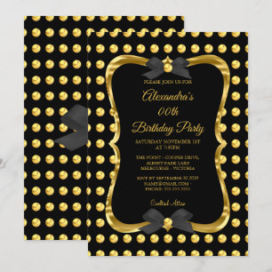Elegant Birthday Party Gold Golden Black Spot Invitation