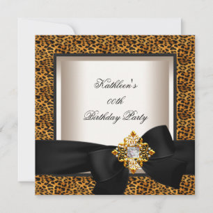 Elegant Birthday Party Gold Leopard Black Cream Invitation