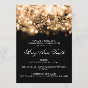 Elegant Birthday Party Gold Sparkling Lights Invitation