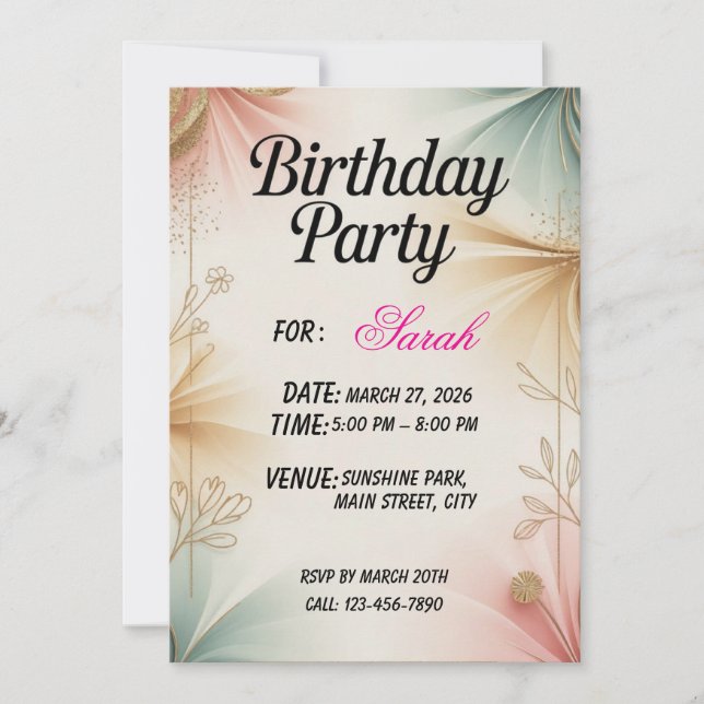 Elegant Birthday Party Invitation – Customisable (Front)