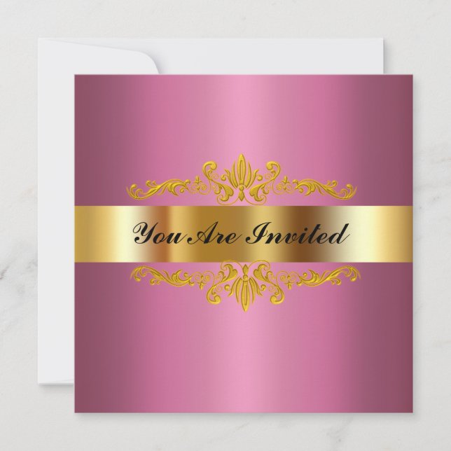 Elegant Birthday Party Invitation  Gold Pink (Front)