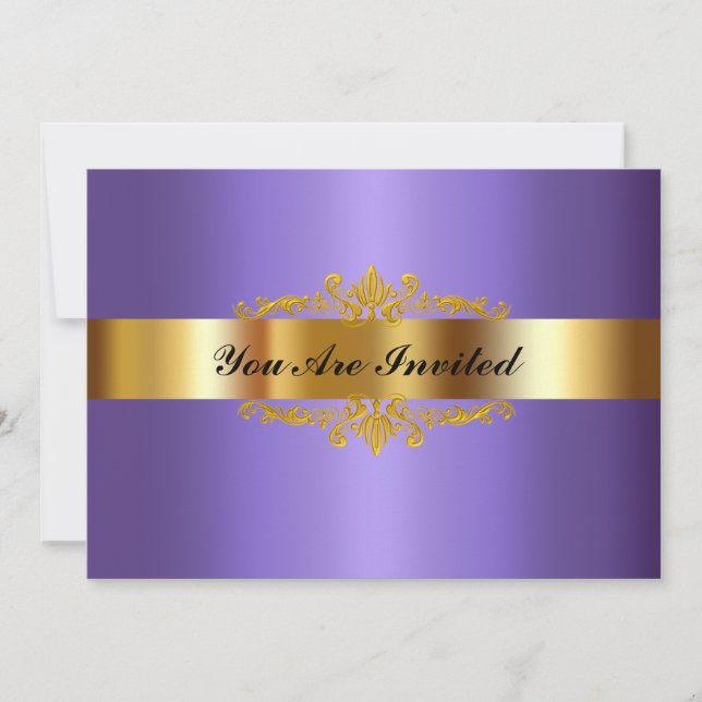 Elegant Birthday Party Invitation  Gold Purple (Front)
