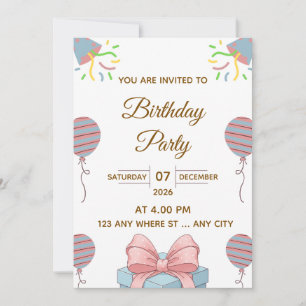 Elegant Birthday Party Invitation with Balloons
