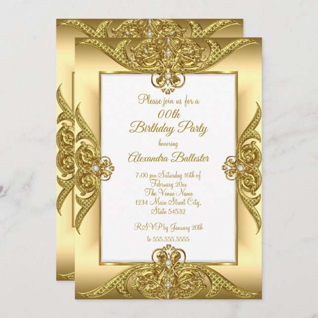 Elegant Birthday Party Photo Cream Gold Frame Invitation (Front/Back)