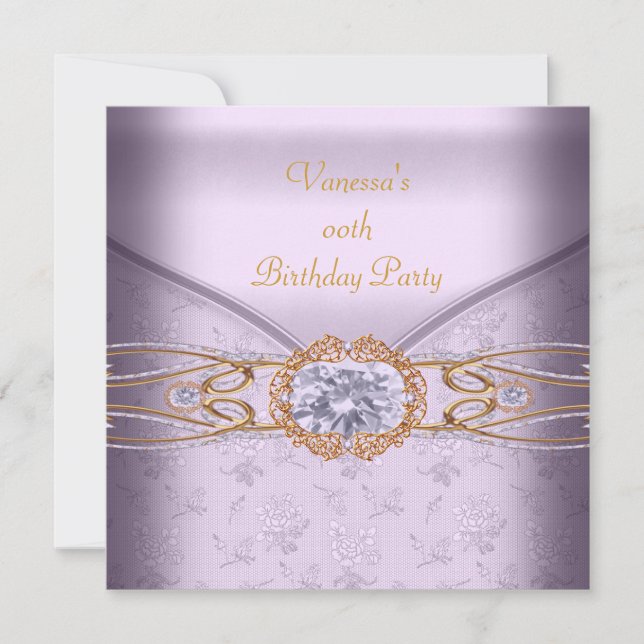 Elegant Birthday Party Pink Lilac Lace Gold Invitation (Front)