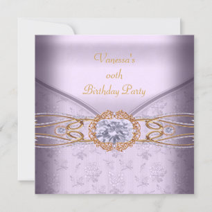 Elegant Birthday Party Pink Lilac Lace Gold Invitation