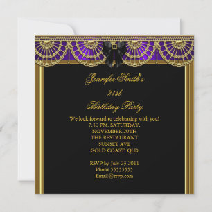 Elegant Birthday Party Purple Black Gold Invitation