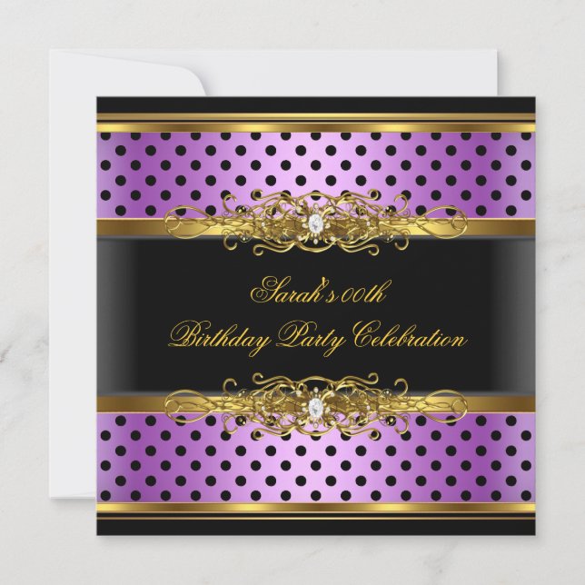 Elegant Birthday Party Purple Pink Black Gold Spot Invitation (Front)