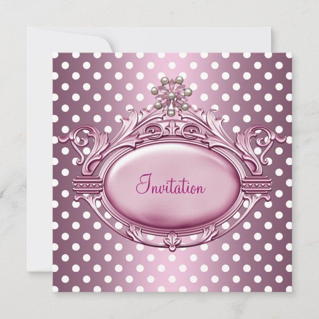 Elegant  Birthday Party Satin Pink Pearl Jewel 2 Invitation (Front)