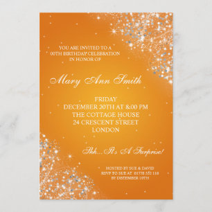 Elegant Birthday Party Sparkling Glitter Orange Invitation