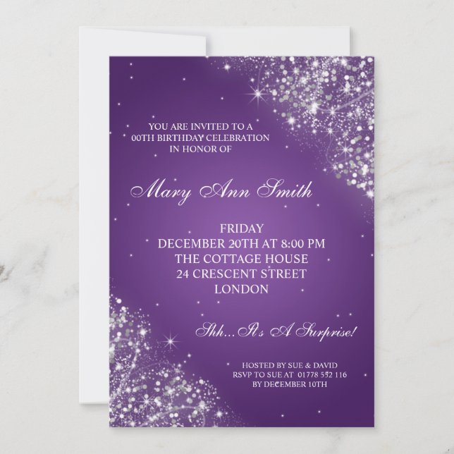 Elegant Birthday Party Sparkling Glitter Purple Invitation (Front)