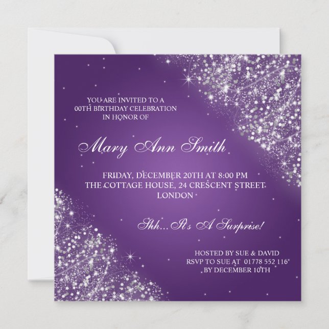 Elegant Birthday Party Sparkling Glitter Purple Invitation (Front)