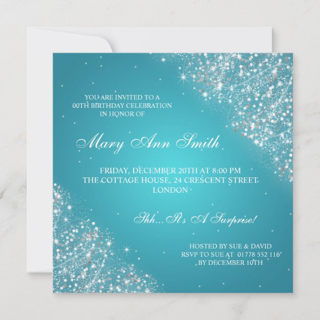 Elegant Birthday Party Sparkling Glitter Turquoise Invitation (Front)