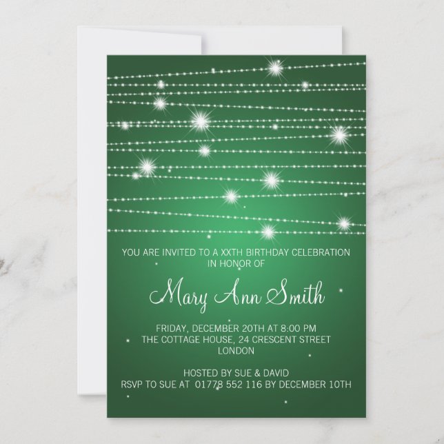Elegant Birthday Party Sparkling Lines Green Invitation (Front)